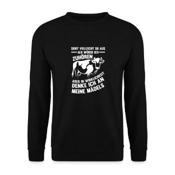 Kuh Bauernhof Kuhbauer Landwirt Rind Kühe - Unisex Pullover - Schwarz - Vorne - Alina (178cm) & Michal (187cm)