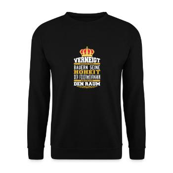Witziges Feuerwehrmann Shirt Geschenk Brandmeister - Unisex Pullover - Schwarz - Vorne - Alina (178cm) & Michal (187cm)