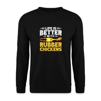 Rubber Chicken Costume Toy Rubber Chicken - Unisex Sweatshirt - black - Front - Alina (178cm) & Michal (187cm)
