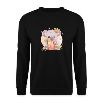 Kawaii Koala trinkt Boba Bubble Tea Chibi - Unisex Pullover - Schwarz - Vorne - Alina (178cm) & Michal (187cm)