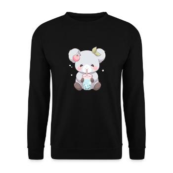 Kawaii Koala trinkt Boba Bubble Tea Chibi - Unisex Pullover - Schwarz - Vorne - Alina (178cm) & Michal (187cm)