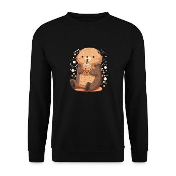 Kawaii Loutre Boissons Boba Bubble Tea Chibi - Sweat-shirt Unisexe - noir - Devant - Alina (178cm) & Michal (187cm)