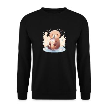 Kawaii Loutre Boissons Boba Bubble Tea Chibi - Sweat-shirt Unisexe - noir - Devant - Alina (178cm) & Michal (187cm)