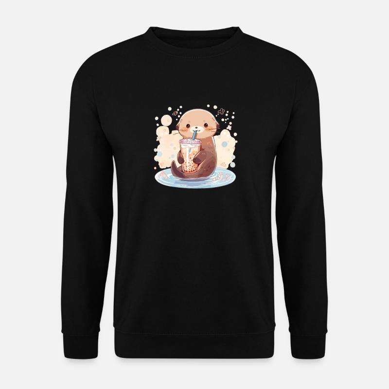 Kawaii Otter trinkt Boba Bubble Tea Chibi - Unisex Pullover - Schwarz