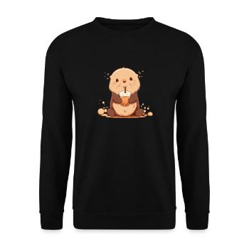 Kawaii Loutre Boissons Boba Bubble Tea Chibi - Sweat-shirt Unisexe - noir - Devant - Alina (178cm) & Michal (187cm)