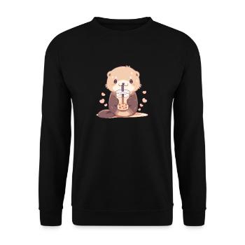 Kawaii Loutre Boissons Boba Bubble Tea Chibi - Sweat-shirt Unisexe - noir - Devant - Alina (178cm) & Michal (187cm)