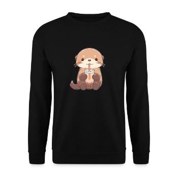 Kawaii Loutre Boissons Boba Bubble Tea Chibi - Sweat-shirt Unisexe - noir - Devant - Alina (178cm) & Michal (187cm)