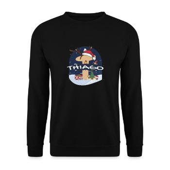 Toller Thiago-Name mit Weihnachtsmütze im Weihnachtsthema - Unisex Pullover - Schwarz - Vorne - Alina (178cm) & Michal (187cm)