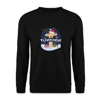 Toller Turner-Name mit Weihnachtsmütze im Weihnachtsthema - Unisex Pullover - Schwarz - Vorne - Alina (178cm) & Michal (187cm)