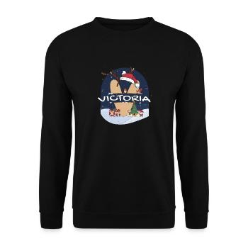 Toller Victoria-Name mit Weihnachtsmütze im Weihnachtsthema - Unisex Pullover - Schwarz - Vorne - Alina (178cm) & Michal (187cm)