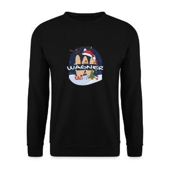 Toller Wagner-Name mit Weihnachtsmütze im Weihnachtsthema - Unisex Pullover - Schwarz - Vorne - Alina (178cm) & Michal (187cm)