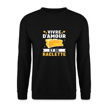 Vivre D'amour Et De Raclette Cadeau Humour Fromage - Sweat-shirt Unisexe - noir - Devant - Alina (178cm) & Michal (187cm)