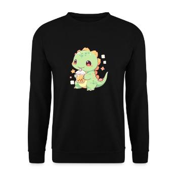 Kawaii Dinosaure Boissons Boba Bubble Tea Chibi - Sweat-shirt Unisexe - noir - Devant - Alina (178cm) & Michal (187cm)