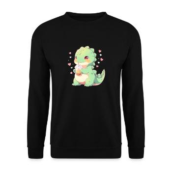 Kawaii Dinosaure Boissons Boba Bubble Tea Chibi - Sweat-shirt Unisexe - noir - Devant - Alina (178cm) & Michal (187cm)