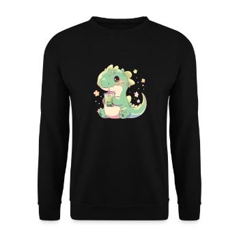 Kawaii Dinosaure Boissons Boba Bubble Tea Chibi - Sweat-shirt Unisexe - noir - Devant - Alina (178cm) & Michal (187cm)
