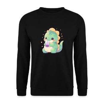Kawaii Dinosaure Boissons Boba Bubble Tea Chibi - Sweat-shirt Unisexe - noir - Devant - Alina (178cm) & Michal (187cm)
