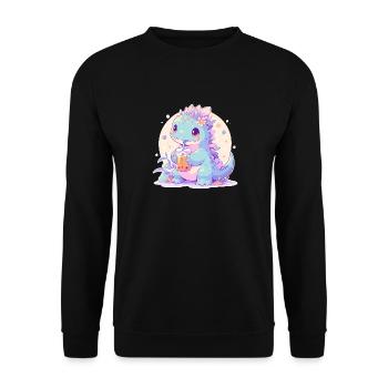 Kawaii Dinosaure Boissons Boba Bubble Tea Chibi - Sweat-shirt Unisexe - noir - Devant - Alina (178cm) & Michal (187cm)