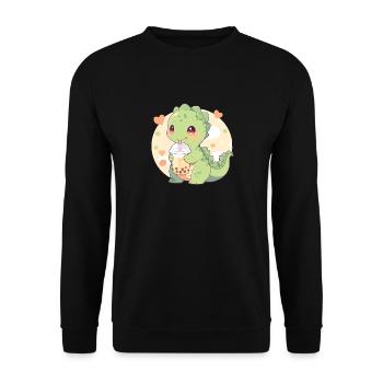 Kawaii Dinosaure Boissons Boba Bubble Tea Chibi - Sweat-shirt Unisexe - noir - Devant - Alina (178cm) & Michal (187cm)