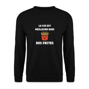 frites - Sweat-shirt Unisexe - noir - Devant - Alina (178cm) & Michal (187cm)