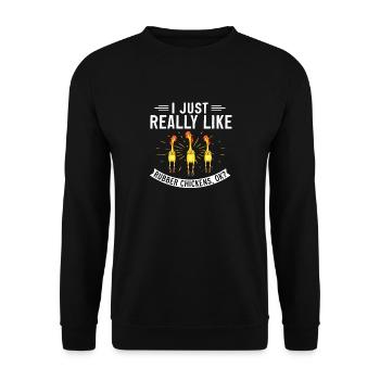 Rubber Chicken Costume Toy Rubber Chicken - Unisex Sweatshirt - black - Front - Alina (178cm) & Michal (187cm)