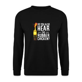 Rubber Chicken Costume Toy Rubber Chicken - Unisex Sweatshirt - black - Front - Alina (178cm) & Michal (187cm)