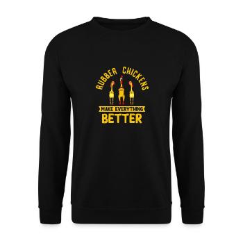 Rubber Chicken Costume Toy Rubber Chicken - Unisex Sweatshirt - black - Front - Alina (178cm) & Michal (187cm)