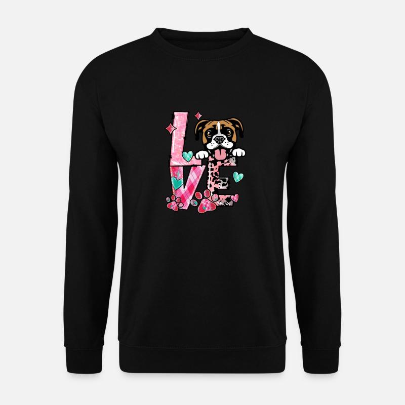 Boxerhund Ich liebe meinen Hund Valentinstag - Unisex Pullover - Schwarz