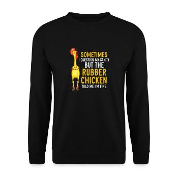 Rubber Chicken Costume Toy Rubber Chicken - Unisex Sweatshirt - black - Front - Alina (178cm) & Michal (187cm)