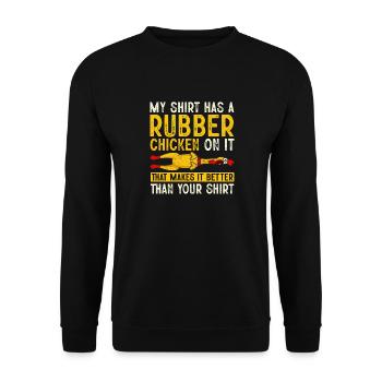 Rubber Chicken Costume Toy Rubber Chicken - Unisex Sweatshirt - black - Front - Alina (178cm) & Michal (187cm)