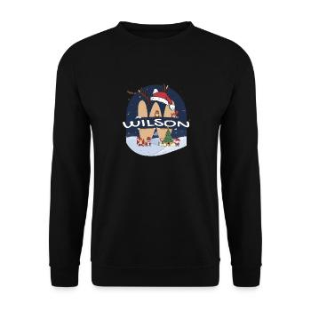 Toller Wilson-Name mit Weihnachtsmütze im Weihnachtsthema - Unisex Pullover - Schwarz - Vorne - Alina (178cm) & Michal (187cm)