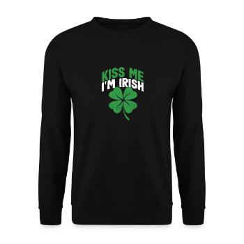 Kiss Me I'm Irish Funny Lucky Shamrock Saint - Unisex Pullover - Schwarz - Vorne - Alina (178cm) & Michal (187cm)