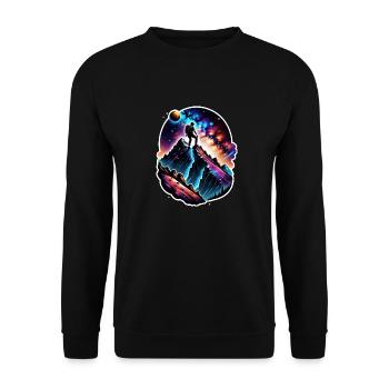 Klettern - Mond - Weltraum - Unisex Pullover - Schwarz - Vorne - Alina (178cm) & Michal (187cm)