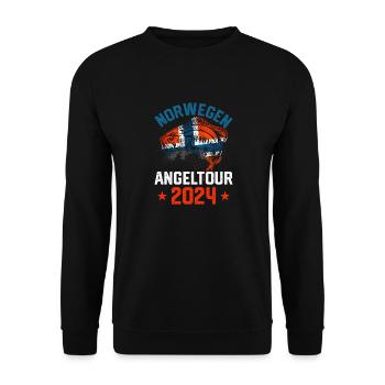 Norwegen Angeln Angelurlaub 2024 Angeltrip - Unisex Pullover - Schwarz - Vorne - Alina (178cm) & Michal (187cm)