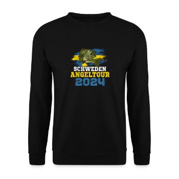 Angeln in Schweden Angelurlaub 2024 - Unisex Pullover - Schwarz - Vorne - Alina (178cm) & Michal (187cm)