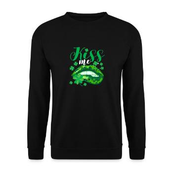 Kiss Me Léopard Lèvres Feuille d’Irlande Saint Patrick’s - Sweat-shirt Unisexe - noir - Devant - Alina (178cm) & Michal (187cm)