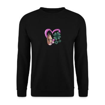 Pferdeliebhaber Herz irisches Kleeblatt - Unisex Pullover - Schwarz - Vorne - Alina (178cm) & Michal (187cm)