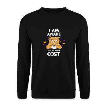 Spätaufsteher-Katzenfan-Morgenmuffel-Katzenbesitze - Unisex Pullover - Schwarz - Vorne - Alina (178cm) & Michal (187cm)