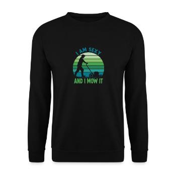 Gartenmotiv Rasenmäher lustiger Gärtnerspruch - Unisex Pullover - Schwarz - Vorne - Alina (178cm) & Michal (187cm)