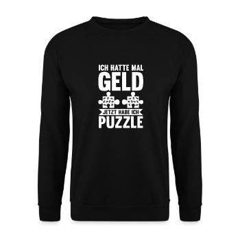 Puzzlefan Puzzler Puzzleteile Puzzle - Unisex Pullover - Schwarz - Vorne - Alina (178cm) & Michal (187cm)