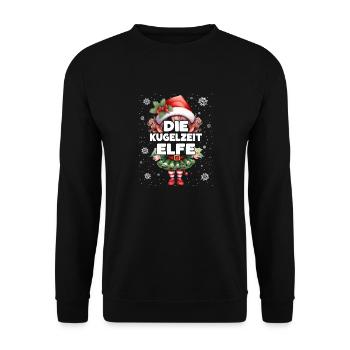 Kugelzeit Elfe Schwangere Elf Weihnachtsoutfit - Unisex Pullover - Schwarz - Vorne - Alina (178cm) & Michal (187cm)
