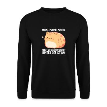 Meine Problemzone sitzt nicht hinter der Stirn - Unisex Pullover - Schwarz - Vorne - Alina (178cm) & Michal (187cm)