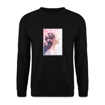 Vintage Japanisch Ästhetik Otaku Anime Girl - Unisex Pullover - Schwarz - Vorne - Alina (178cm) & Michal (187cm)