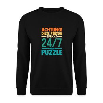Puzzlefan Puzzler Puzzleteile Puzzle - Unisex Pullover - Schwarz - Vorne - Alina (178cm) & Michal (187cm)