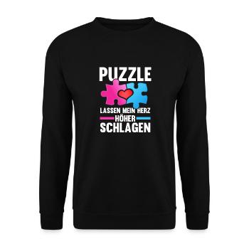 Puzzlefan Puzzler Puzzleteile Puzzle - Unisex Pullover - Schwarz - Vorne - Alina (178cm) & Michal (187cm)