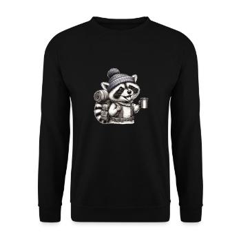 Backpacker Waschbär - Unisex Pullover - Schwarz - Vorne - Alina (178cm) & Michal (187cm)