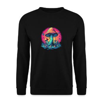 Mushroom | Fantasy Pilze Wald Natur Goa Festival - Unisex Pullover - Schwarz - Vorne - Alina (178cm) & Michal (187cm)