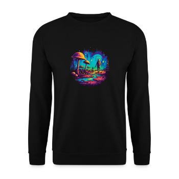 Mushroom | Fantasy Pilze Wald Natur Goa Festival - Unisex Pullover - Schwarz - Vorne - Alina (178cm) & Michal (187cm)