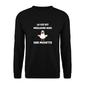 Humour petit mouette - Sweat-shirt Unisexe - noir - Devant - Alina (178cm) & Michal (187cm)