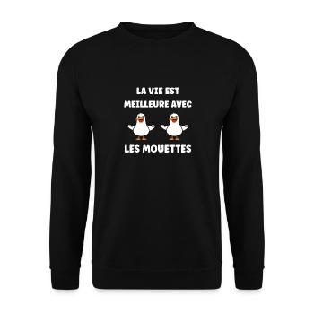 Humour petit mouette - Sweat-shirt Unisexe - noir - Devant - Alina (178cm) & Michal (187cm)