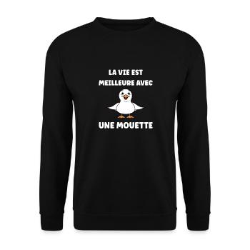 Humour petit mouette - Sweat-shirt Unisexe - noir - Devant - Alina (178cm) & Michal (187cm)